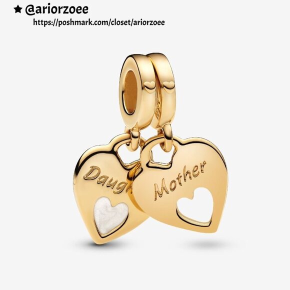 Pandora Double Heart Split Dangle Charm|Pendant - Picture 1 of 2